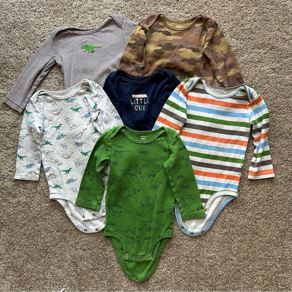 6 long sleeve dinosaur theme onesies
